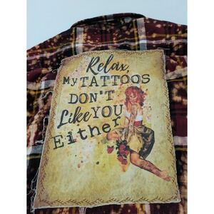 Angry Minnow Shirt Mens Size xl Plaid Flannel Acid Wash Tattoos Women Graphic ex